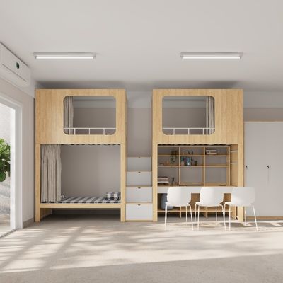 Beli Tempat Tidur Susun Dengan Lemari Penyimpanan Kayu 4600 X 900 X 2400mm Mendukung kustomisasi online manufacture