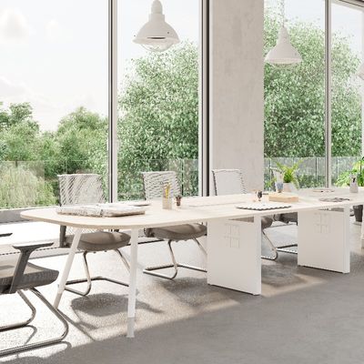 Beli Meja Konferensi Kantor Modern Kayu Top dengan Warna Putih dan Powder Coating Steel Desk Surface Dukungan kustomisasi online manufacture