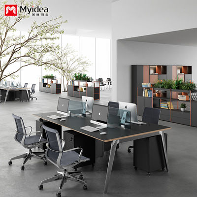 Beli Perbaikan Meja Kantor Modern untuk Empat Orang Meja Meja Kayu Moduler Dengan Kaki Alloy Aluminium Lapisan untuk Desain Kontemporer Kantor online manufacture