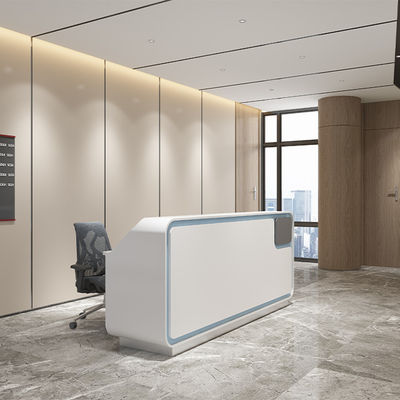Beli Dukungan kustomisasi Modern Minimalis Panel Depan Putih Meja Resepsi Dengan Bingkai Biru untuk Kantor Hotel Perusahaan Masuk Rumah Sakit untuk menyambut pelanggan online manufacture