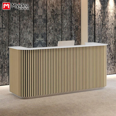 Beli Grille Kayu tahan goresan dan White Mountain Patterned Rock Slab Meja Depan Dukungan Penerimaan Lobby yang dapat disesuaikan online manufacture