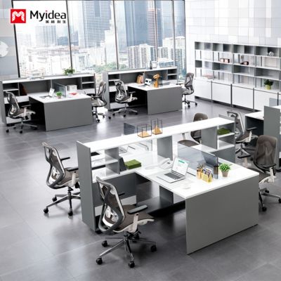 Beli meja penyimpanan kapasitas besar kustomisasi dengan kabinet, desain meja komputer kantor 2-orang 4-orang, partisi layar, meja staf online manufacture
