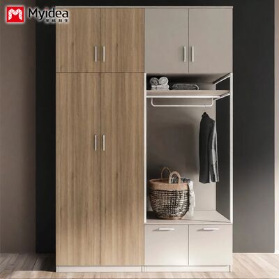Suitable for hotels Design Bedroom Wardrobe With Hanging Rod Ample Storage Space Panel Wood Furniture For Home Or Living Room Support customization