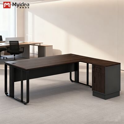 A Contemporary Luxury Boss's Executive Desk with Steel-legged Design and Storage Sub-cabinet for Office Building