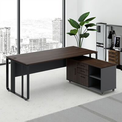 A Contemporary Luxury Boss's Executive Desk with Steel-legged Design and Storage Sub-cabinet for Office Building