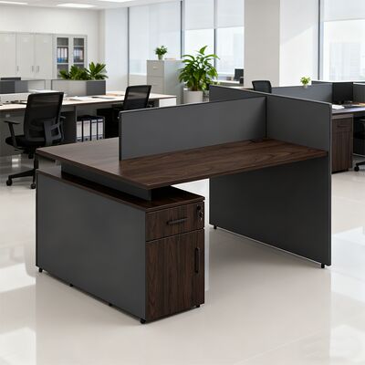 Modern Wooden Workstation Desks with Storage Space Facing Each Other Freestanding Design Easy Assembly