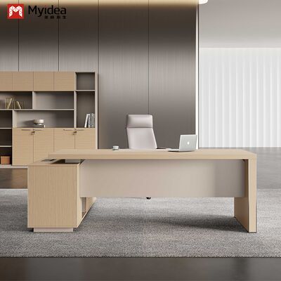 Beli Meja Eksekutif Bentuk L Kayu Solid Myidea dengan Lemari Bawah dan Kaki Berbalut Aluminium Alloy untuk Gedung Perkantoran online manufacture