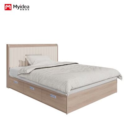 Modern Mnimalist Multfunctional Bed with Drawer Cabinet, Cream Wind Leather Art Bed, Small-sized Three Drawer Double Bed