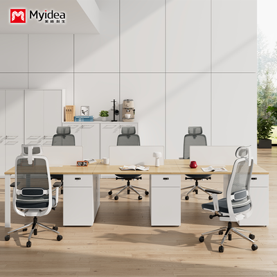 Beli Meja Kerja Kayu Modern dengan Ruang Penyimpanan Saling Berhadapan Desain Berdiri Bebas Perakitan Mudah online manufacture