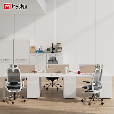 Beli Meja Kerja Kayu Modern dengan Ruang Penyimpanan Saling Berhadapan Desain Berdiri Bebas Perakitan Mudah online manufacture