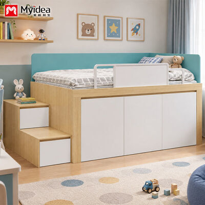 membeli Tempat Tidur Tingkat Loteng dengan Tangga Penyimpanan untuk Kamar Tidur & Apartemen, Rangka Tempat Tidur Hemat Ruang Tinggi-Rendah dengan Tangga Penyimpanan Terpasang dan Ruang Penyimpanan di Bawah Tempat Tidur online manufacture