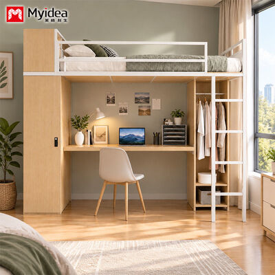 membeli Metal-Wood Loft Bunk Bed with Desk & Large Storage, Heavy-Duty Steel-Wood Structure, Ideal for Apartment, Dormitory & Hostel Use online manufacture