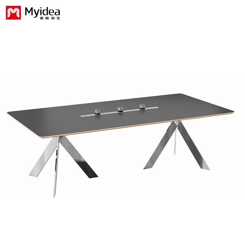 customization Eleganthigh-end, fashionable office and conference table with shiny stainless steel feet, soft and comfortable skin feel fabric